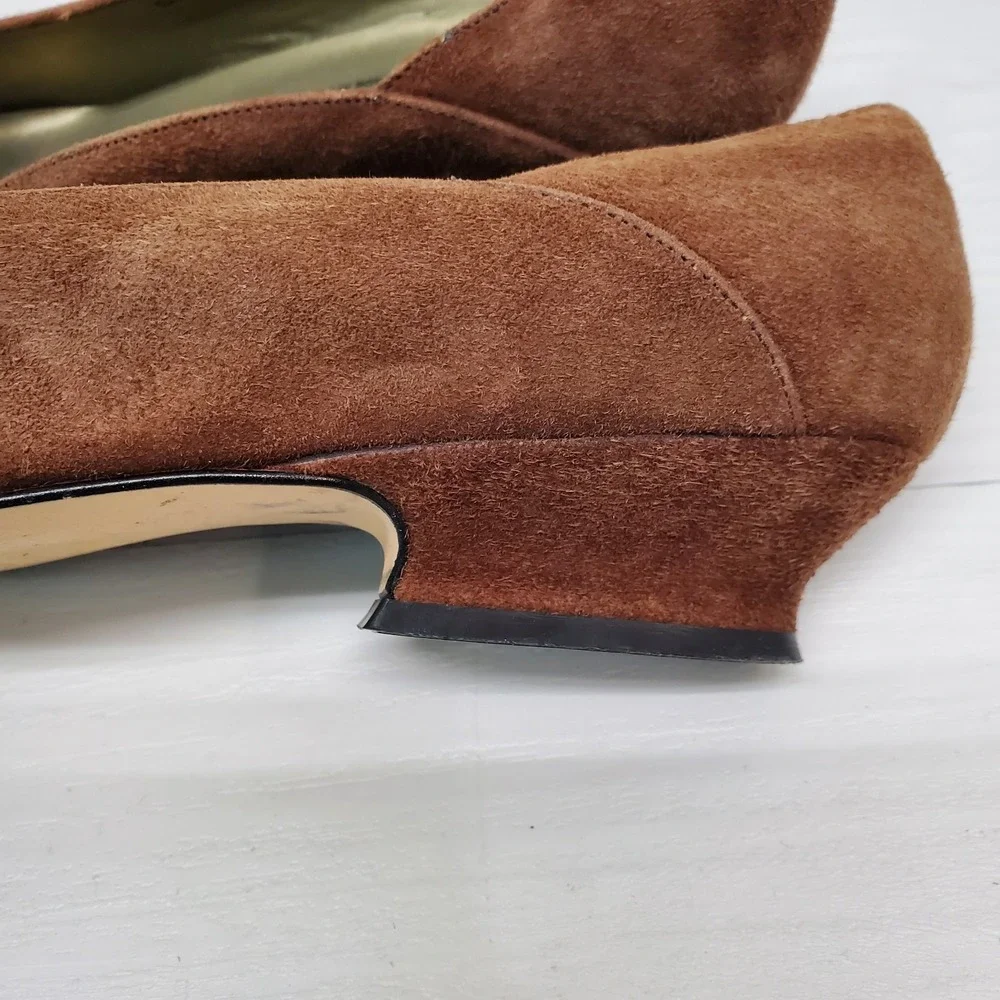 Vtg‎ Y2K Jacqueline Ferrar Low Heel Brown Suede Leather 6.5 M Italian Fast Ship